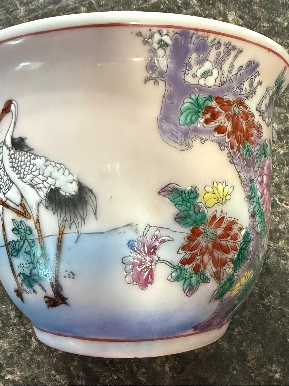 Vintage Chinese Porcelain Pot Planter Floral Crane Landscape Gold Bonsai